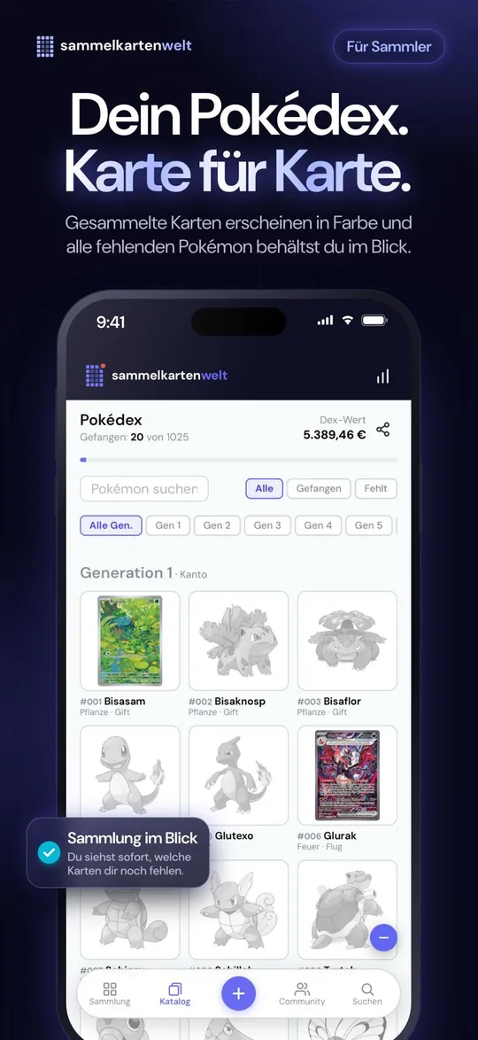 Für Sammler: Pokédex mit gesammelten und fehlenden Karten