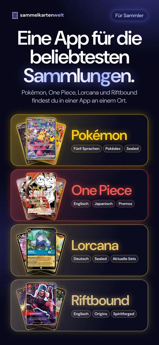 Für Sammler: Pokémon, One Piece, Lorcana und Riftbound in einer App