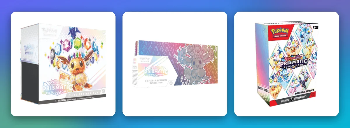 Prismatische Entwicklungen Sealed-Produkte: Elite-Trainer-Box, Super-Premium-Kollektion und Boosterbundle
