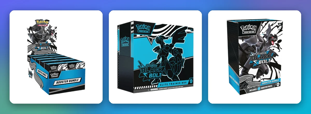 Schwarze Blitze Sealed-Produkte: Booster-Bundle-Display, Elite-Trainer-Box und Boosterbundle