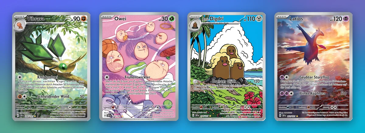 Vier Illustration Rares mit starker Entwicklung: Vibrava, Owei, Alola-Digdri und Latios