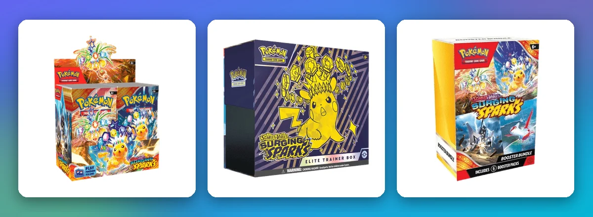Stürmische Funken Sealed-Produkte: 36er-Display, Top-Trainer-Box und Boosterbundle